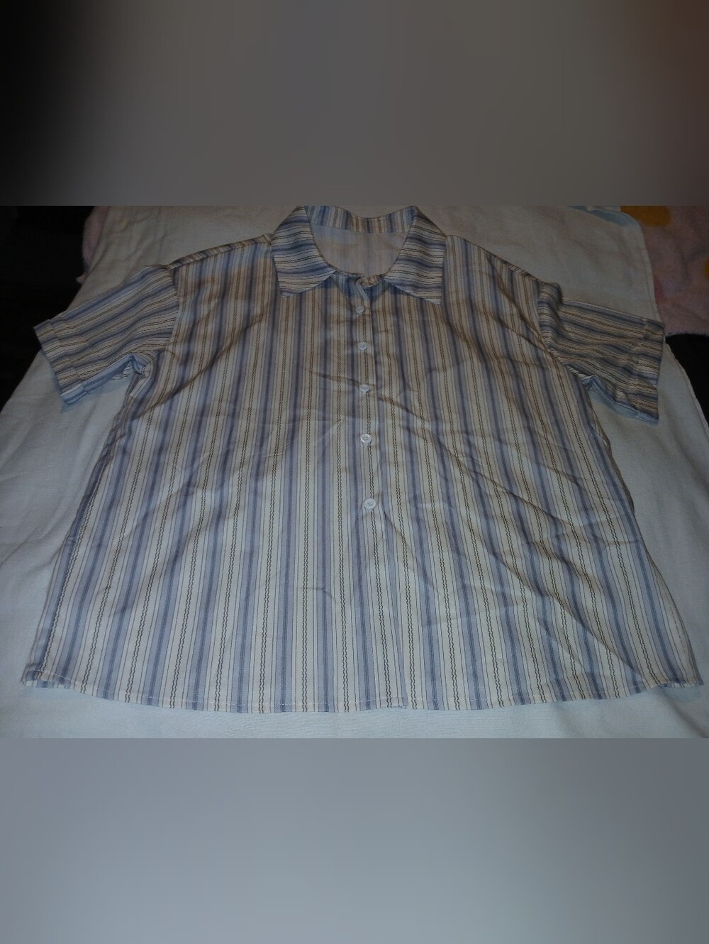 NWOT SHEIN Women''s Short-Sleeve Striped Button-Down Shirt - Blue & White